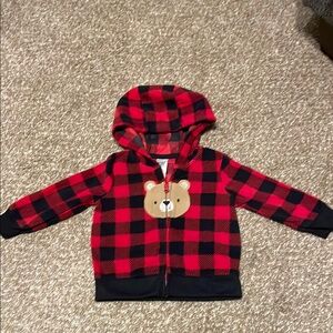 Children's Red Buffalo Plaid Hoodie with Bear Applique